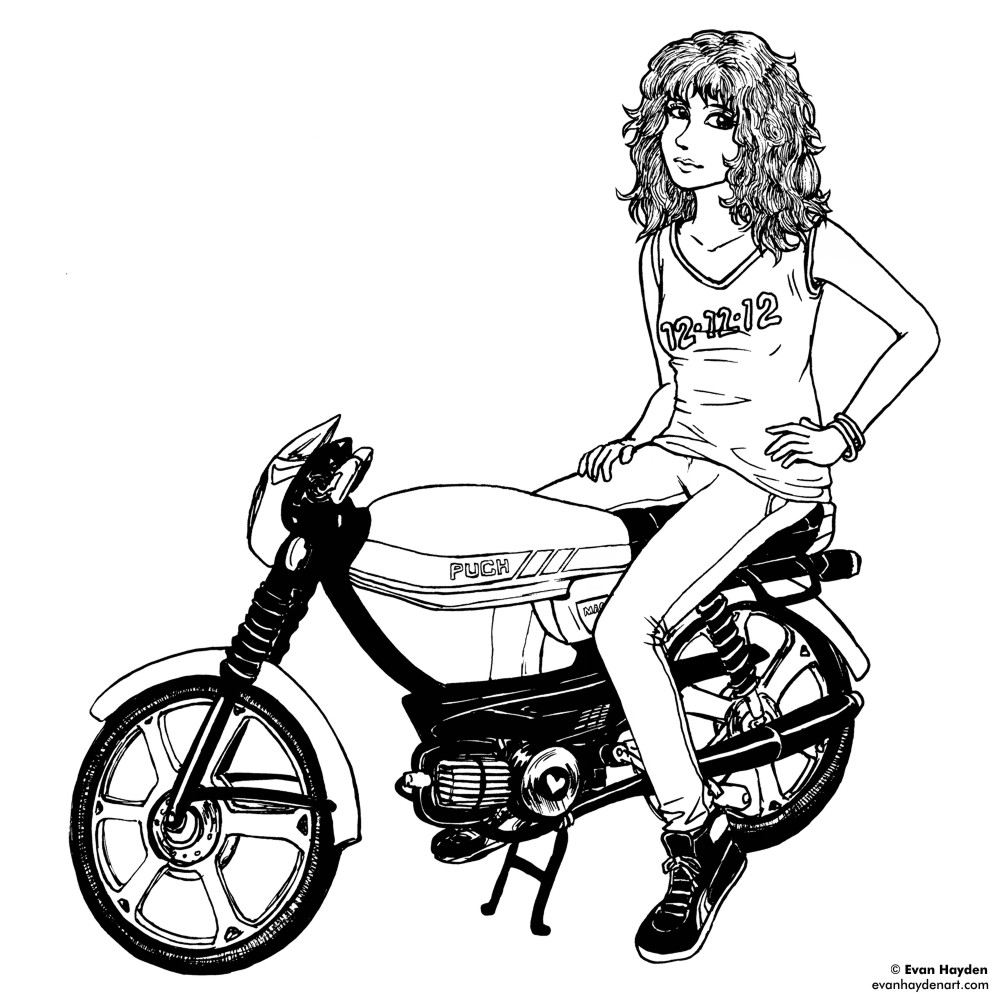 Moped Girl (black & white)